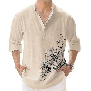 DEELMO Men’s Cotton Blend Mandarin Collar Self One Design Full Sleeve Casual Short Kurta